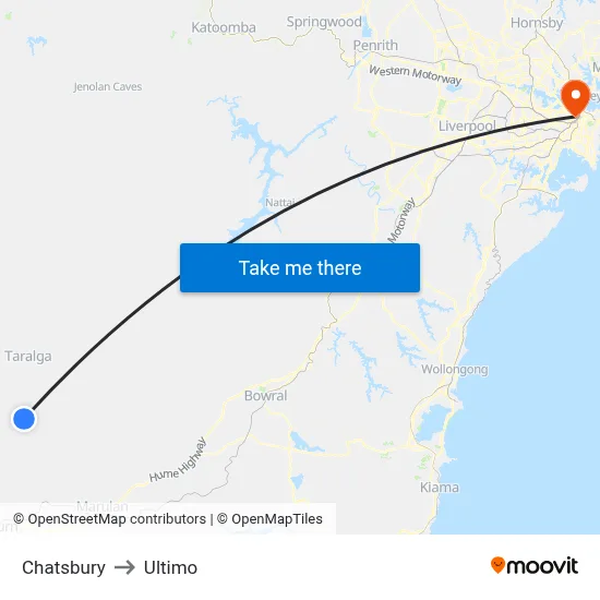 Chatsbury to Ultimo map