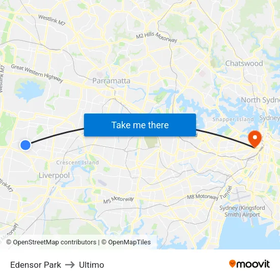 Edensor Park to Ultimo map
