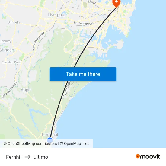 Fernhill to Ultimo map