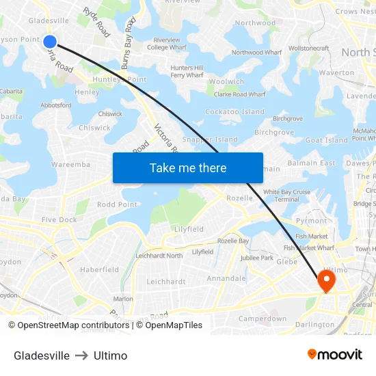 Gladesville to Ultimo map