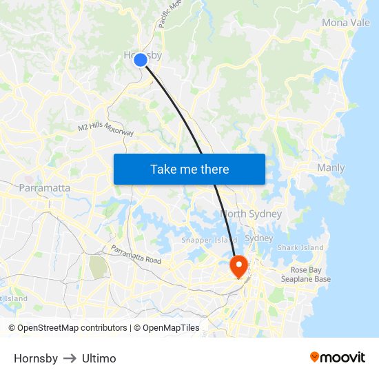 Hornsby to Ultimo map