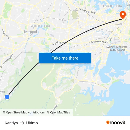 Kentlyn to Ultimo map