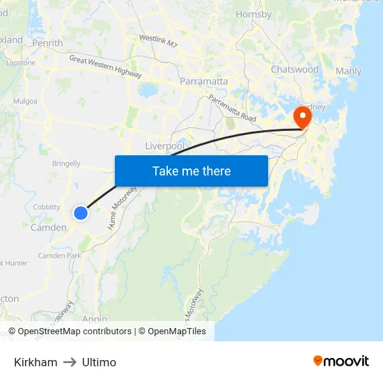 Kirkham to Ultimo map