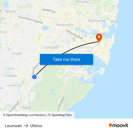 Leumeah to Ultimo map