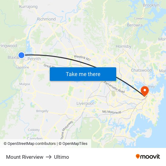 Mount Riverview to Ultimo map