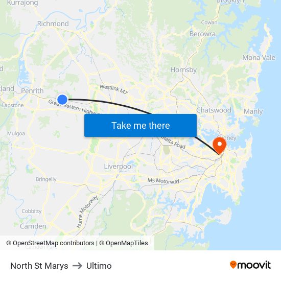 North St Marys to Ultimo map