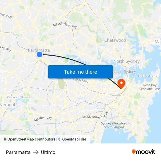 Parramatta to Ultimo map