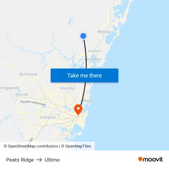 Peats Ridge to Ultimo map