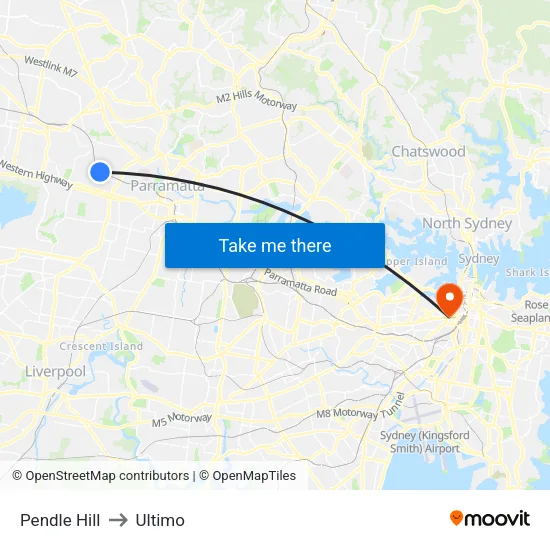 Pendle Hill to Ultimo map