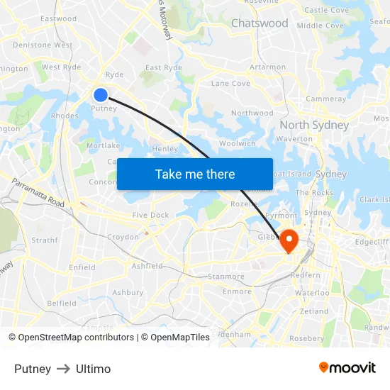 Putney to Ultimo map