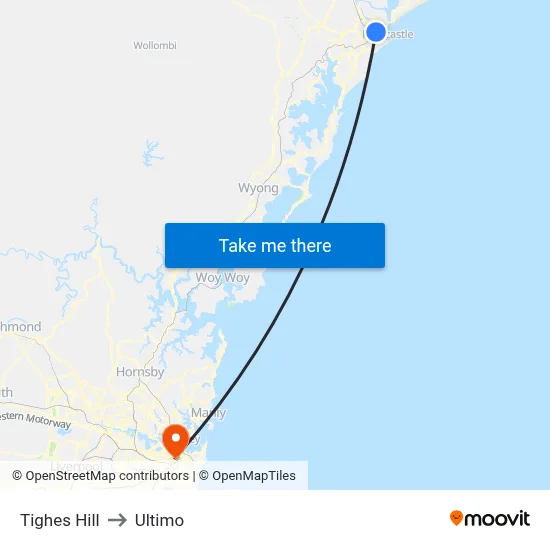 Tighes Hill to Ultimo map
