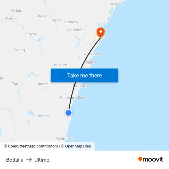 Bodalla to Ultimo map
