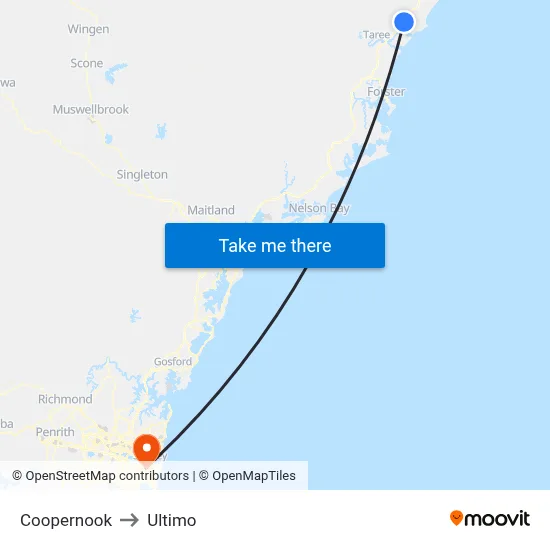 Coopernook to Ultimo map