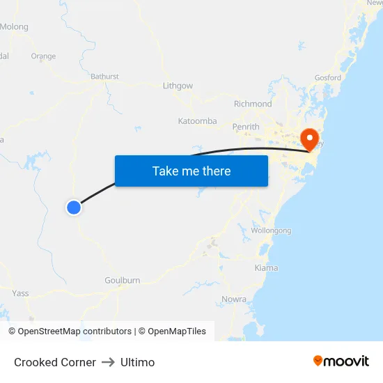 Crooked Corner to Ultimo map