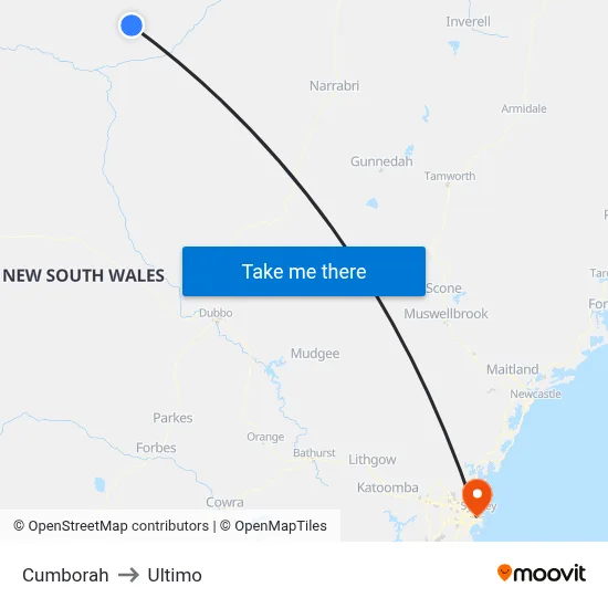 Cumborah to Ultimo map