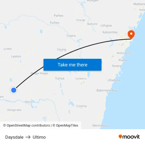 Daysdale to Ultimo map