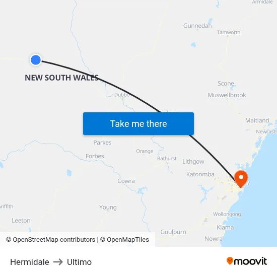 Hermidale to Ultimo map