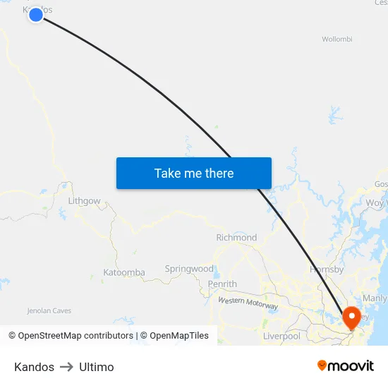 Kandos to Ultimo map