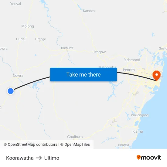 Koorawatha to Ultimo map