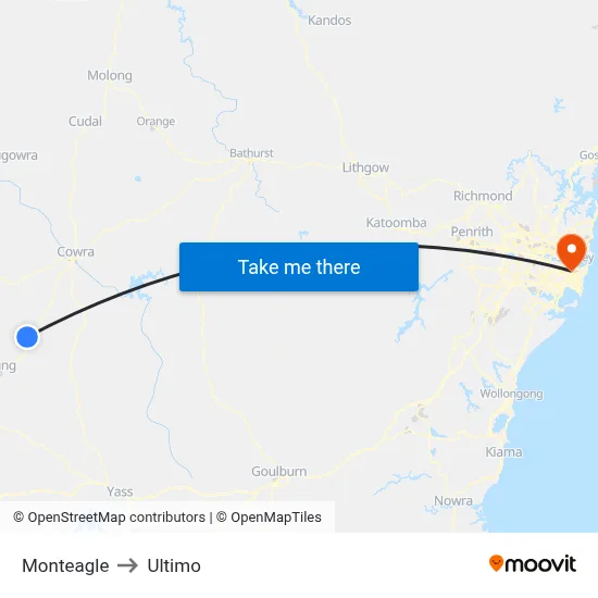 Monteagle to Ultimo map