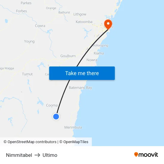 Nimmitabel to Ultimo map