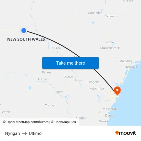 Nyngan to Ultimo map