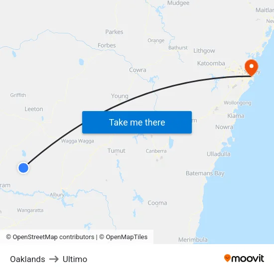Oaklands to Ultimo map