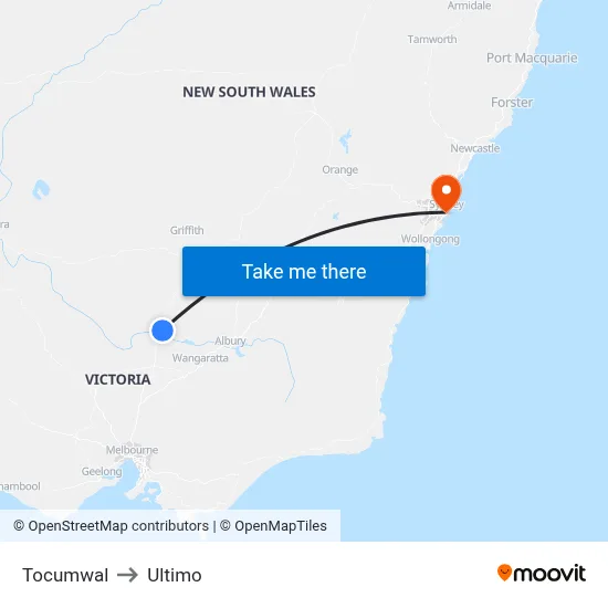 Tocumwal to Ultimo map