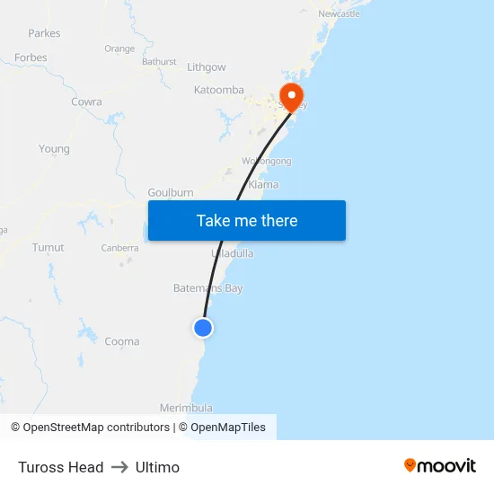 Tuross Head to Ultimo map