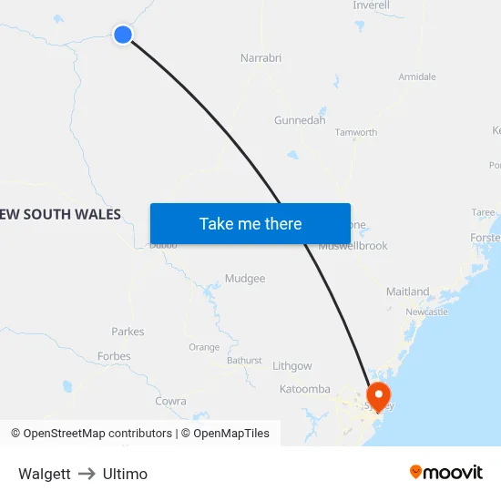 Walgett to Ultimo map