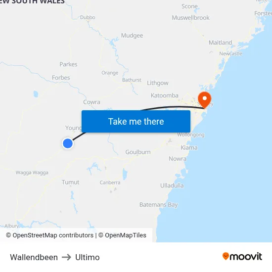 Wallendbeen to Ultimo map