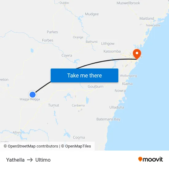 Yathella to Ultimo map