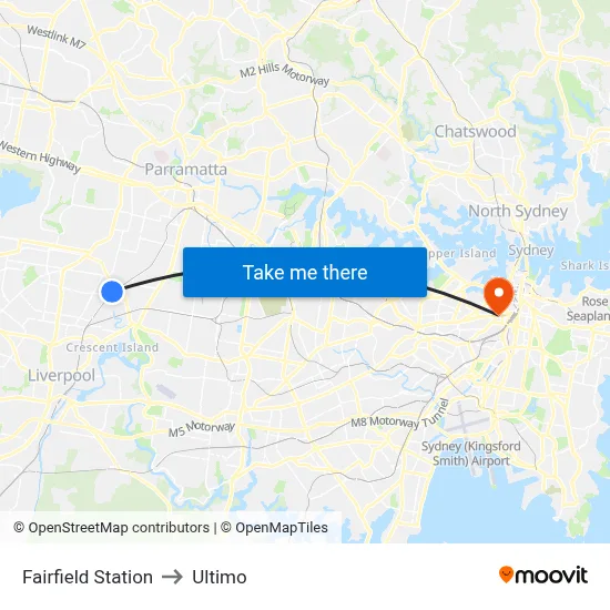 Fairfield Station to Ultimo map