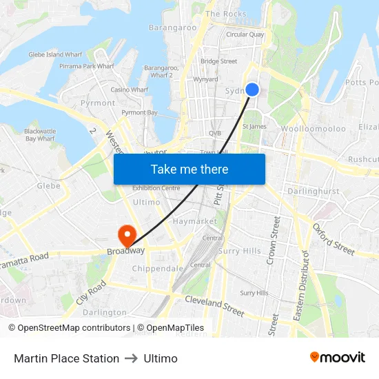 Martin Place Station to Ultimo map