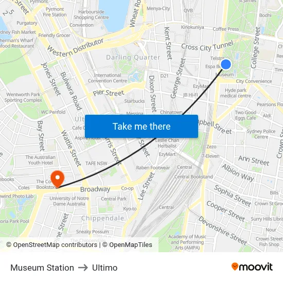 Museum Station to Ultimo map