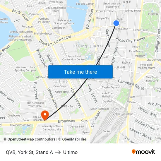 QVB, York St, Stand A to Ultimo map