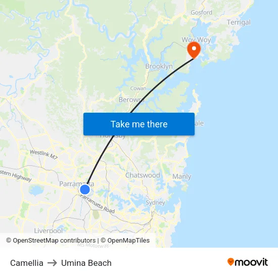 Camellia to Umina Beach map