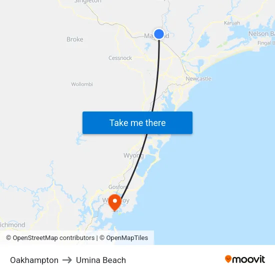Oakhampton to Umina Beach map