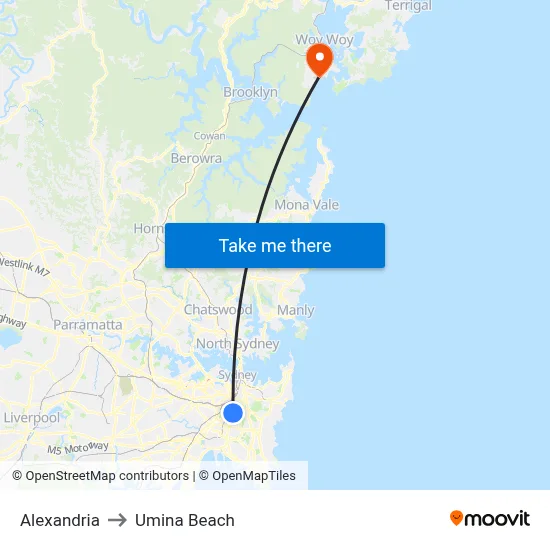 Alexandria to Umina Beach map