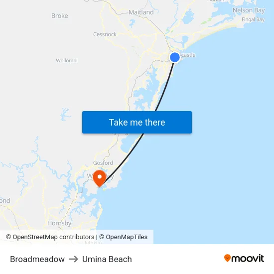Broadmeadow to Umina Beach map
