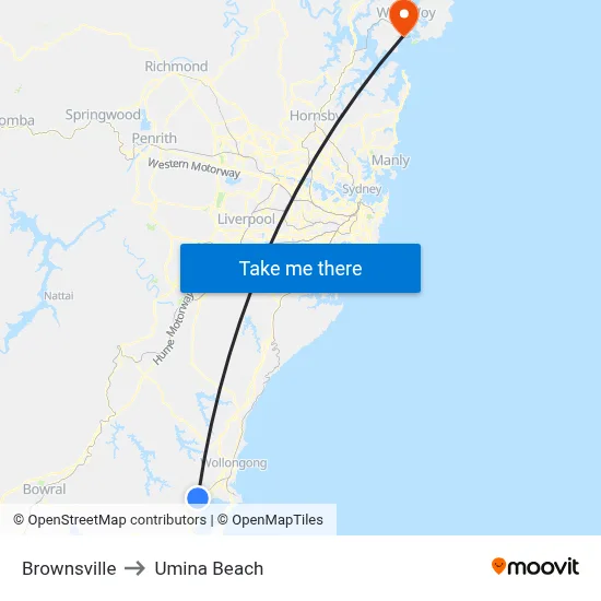 Brownsville to Umina Beach map