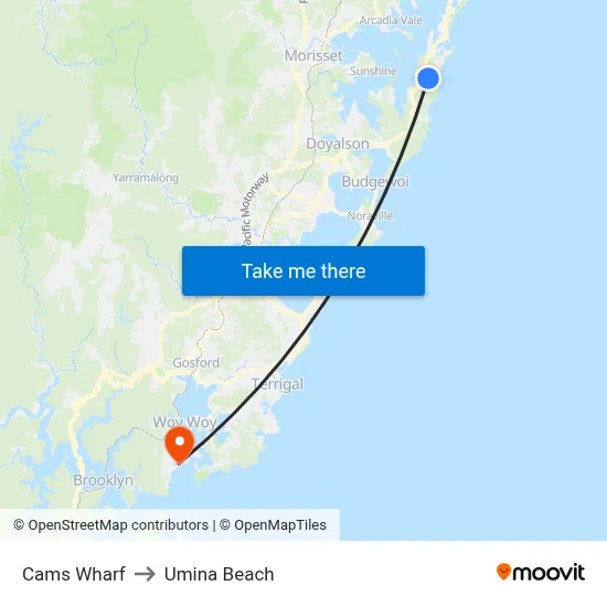 Cams Wharf to Umina Beach map