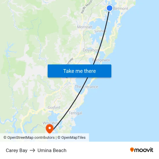 Carey Bay to Umina Beach map