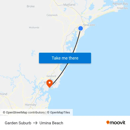 Garden Suburb to Umina Beach map