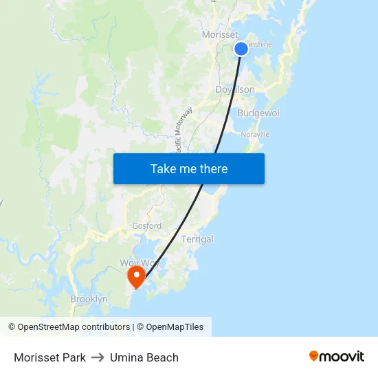 Morisset Park to Umina Beach map