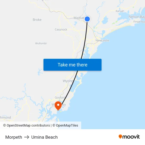 Morpeth to Umina Beach map