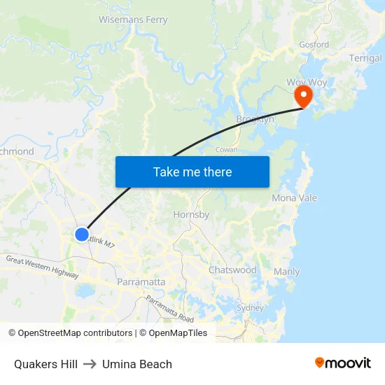 Quakers Hill to Umina Beach map