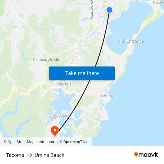 Tacoma to Umina Beach map