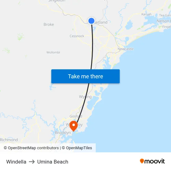 Windella to Umina Beach map