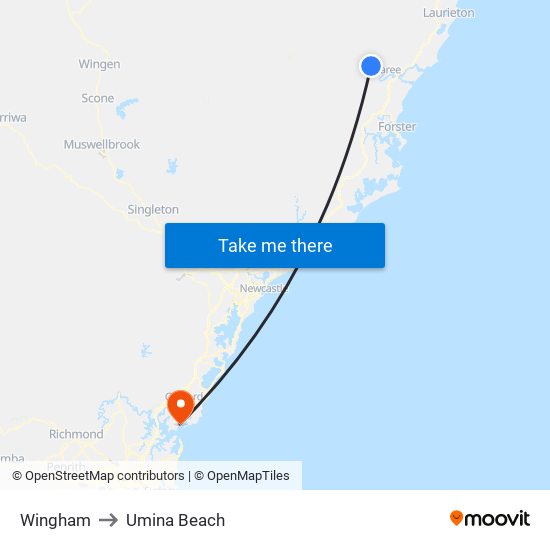 Wingham to Umina Beach map